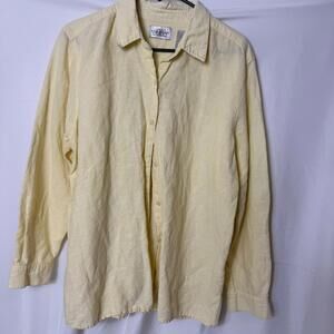 VILLAGER SPORT Shirt Womens XL Yellow Linen Cotton Blend Collared Button Up‎